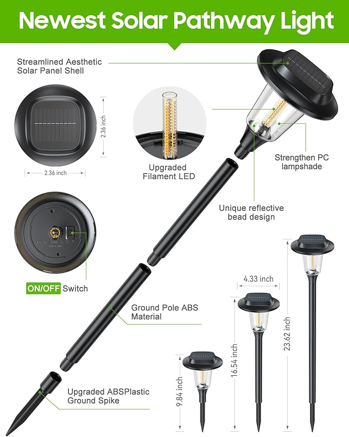 2026 New Solar Pathway Lights Outdoor 8 Pack Solar Lights Outdoor Waterproof IP65 Upgraded Bright LED Auto On/Off Modern Garden Lights Solar Powered Light for Yard Lawn Walkway Driveway Patio Decor