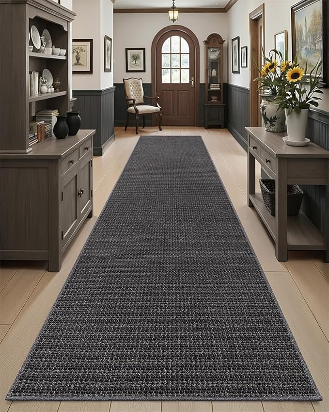 DEXI Hallway Runner Rug Hallway 3x10, Non Slip Low Pile Entryway Rug Runners with Rubber Backing, Dirt Trapping Hallways Floor Carpet for Indoor Hall Kitchen Bedroom Bathroom Laundry Room, Dark Grey