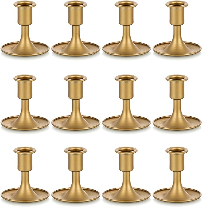 Candlestick Holders Taper Candle Holders, Romadedi Gold Candle Stick Candle Holder for Table Centerpiece, Wedding Reception, Festive Christmas Mantel Decoration or Home Decor, Set of 12