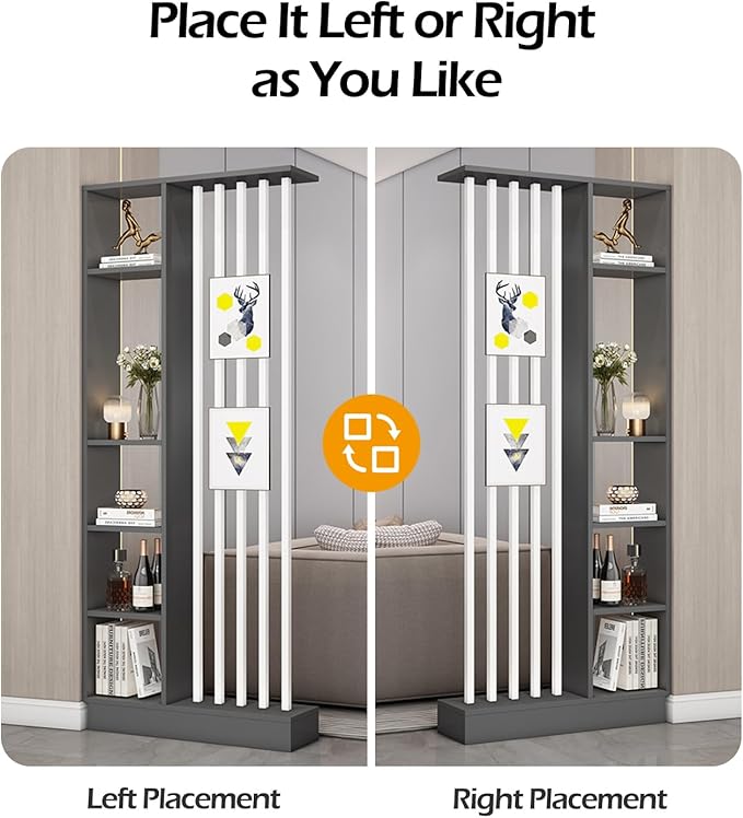 Wall Room Divider, Storage Cabinet Storage Display with Shelves, Modern Freestanding Wood Room Divider Screen, Wall Privacy Screens for Home Decorative (Grey+White,43.3" L x 9.5" W x 79.5" H)
