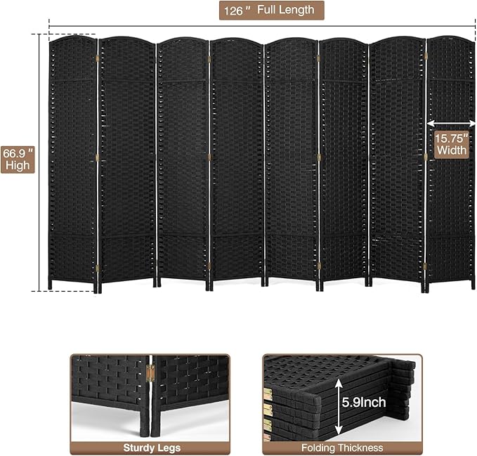 Room Divider 8 Panel 5.6 FT Tall Privacy Screen Waterproof Wood Frame Partition Room Dividers and Folding Privacy Screens Freestanding Wall Divider Indoor and Outdoor for Portable Room Separation