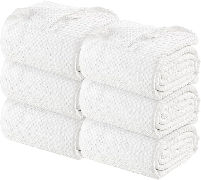 Utopia Bedding White 100% Cotton Waffle Blanket 300 GSM [King - 90x108 Inch] Soft Lightweight Breathable Bed Blanket for All Season (Pack of 6)
