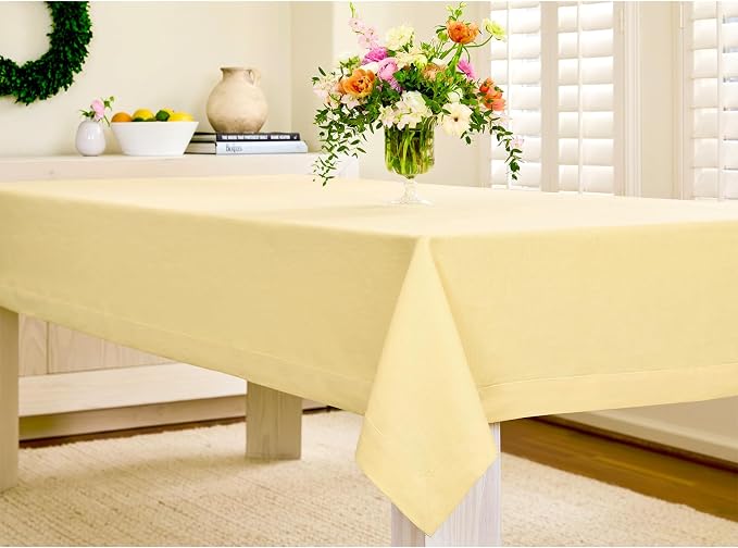 Solino Home Linen Tablecloth 60 x 144 Inch - 100% Pure Linen Golden Straw Table Cloth for Rectangle Tables - Fete, Machine Washable Tablecloth for Summer