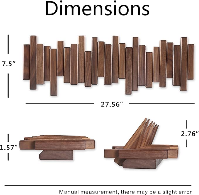 Wooden Coat Rack Wall Mounted Sticks Multi Rack Solid Handmade Natural Walnut Wood Artwork with 7 Flip-Down Unique Modern Hooks for Coats Bag Hat Umbrella