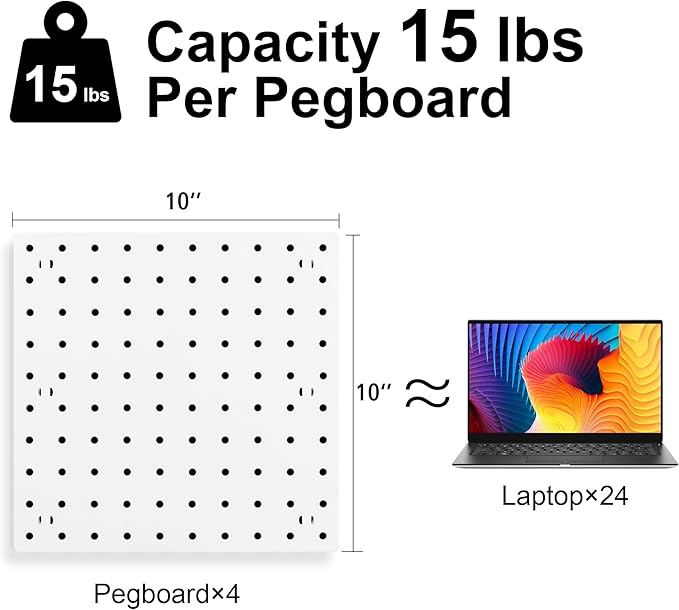 Pegboards, Pegboard Wall Organizer Panels, Peg Boards for Wall, Craft Room, Kitchen, Garage, Living Room, Bathroom, and Study Room, Easy to Install (4Pcs)
