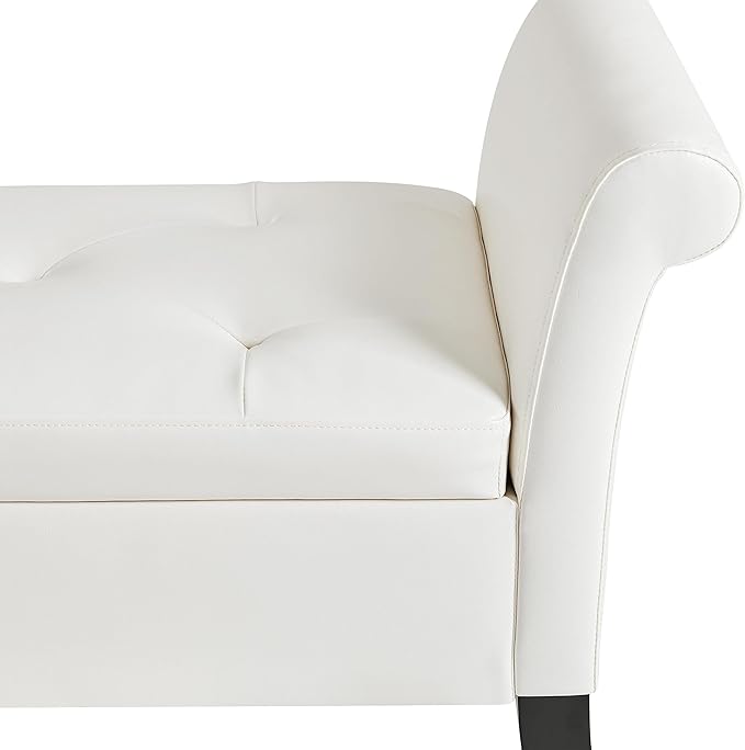 Yaheetech Storage Bench for Entryway Leather Window Bench with Rolled Arms for Bedroom Entryway Window Seat, White