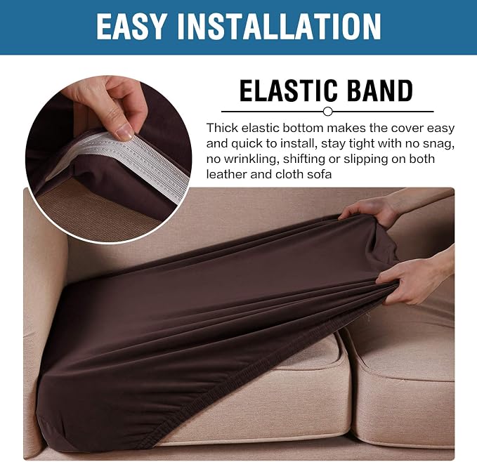 H.VERSAILTEX Velvet Stretch Couch Cushion Cover Plush Cushion Slipcover for Chair Loveseat Sofa Cushion Furniture Protector Seat Cushion Sofa Cover (2 Piece Medium Sofa Cushion Covers, Brown)