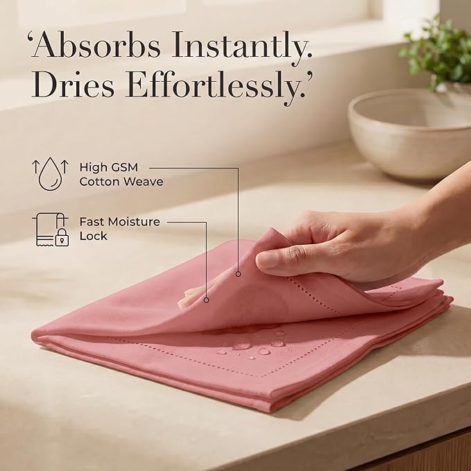 Urban Villa Cloth Napkins 100% Cotton Highly Absorbent Washable Reusable Premium Dinner Napkins Ideal for Gifts for Mothers Day Hotel Farmhouse Parties - Rust - Hemstitch (20" x 20", Set of 12)