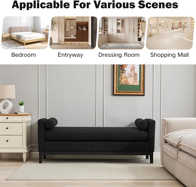 Chifee & Vingol 66" End of Bed Bench King Size Upholstered Boucle Bench for Bedroom Entryway, Black