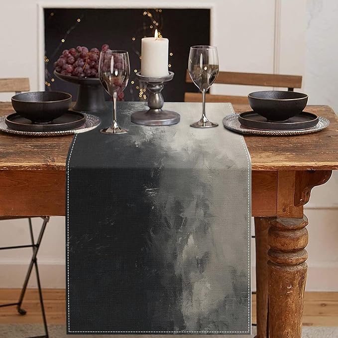 Emvency Modern Table Runner, Black and White Abstract Oil Painting for Kitchen Coffee Table Family Dinners Holiday Parties Wedding Events Decor(13x72 inch)