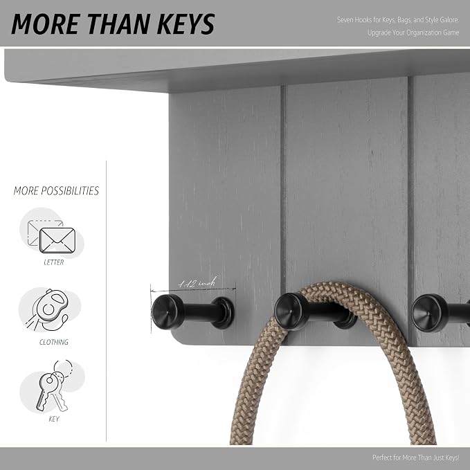 Rebee Vision Modern Key Holder Wall Mount - Decorative Key and Mail Holder for Wall with Shelf - Elevate Your Space with Chic Aesthetic Home Decor in Room Decor and Apartment Essentials (Light Gray)
