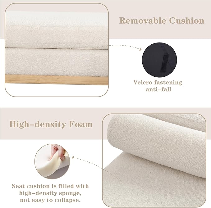 Chifee & Vingol 54.3" End of Bed Bench Upholstered Boucle Bench for Bedroom Entryway, White