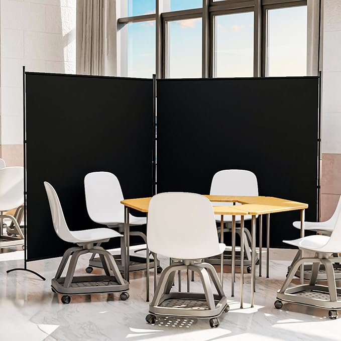 Room Divider 126''W x 71''H Large 2 Panel Privacy Screen for Room Partitions, Portable Room Divider Screen for Room Separtion, Freestanding Fabric Wall Divider for Office, School, Room Separator Black