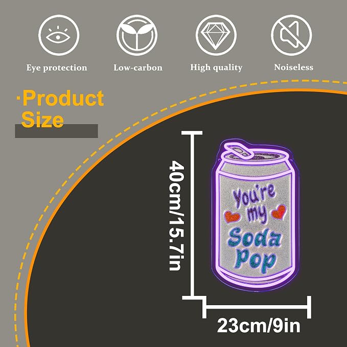 Allball You'Re My Soda Pop Neon Sign, Soda Pop Neon Light Valentine'S Day Decor USB Powered Drink Can LED Dimmable, for Bar Club Party Restaurant Kitchen Dessert Shop Birthday Gifts(15.7 * 9 In)