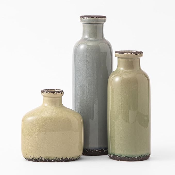 Bud Vase - Flower Vase Set - Decorative Vases - Ceramic Small Vase Set of 3 for Centerpieces - Ice Creak for Decor - Modern Decoration Vases for Home Farmhouse Table Office, Mini Vase by Lyeec