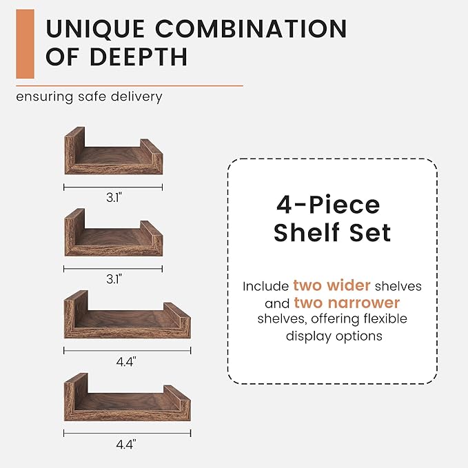 FLYJOE Floating Picture Ledge Shelves for Wall Set of 4, 48 Inch Wall Shelves with Lip Long Large Nursery Book Shelf for Toys Storage Kids Bookshelf Wall Mounted Living Room Bedroom Decor Frames