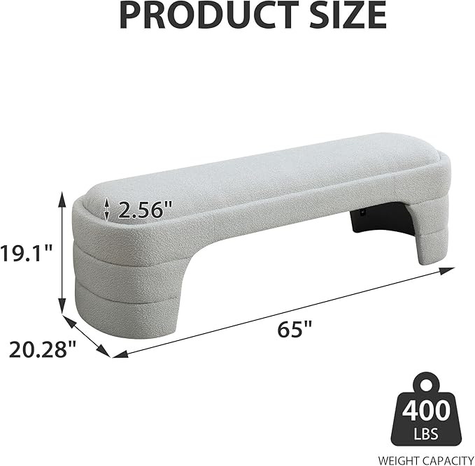 Chifee & Vingol 64.96" W End of Bed Bench Upholstered Bedroom Benches Modern Living Room Bench for Entryway, Dining Room and Living Room,Light Gray