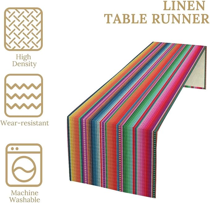 YCness Mexican Striped Table Runner Mexican Poncho Pattern Traditional National Ornament Table Runner for Party Living Room Home Bedroom Kitchen, 13x90 Inch