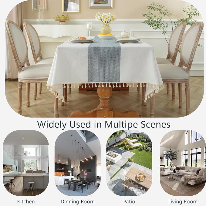 Alsoo Blue Tablecloth Rectangle 55 x 90 Inch, Waterproof Fade Resistant Table Cloth Cotton Linen Fabric for Outdoor Beach Coastal Dining Picnic Summer