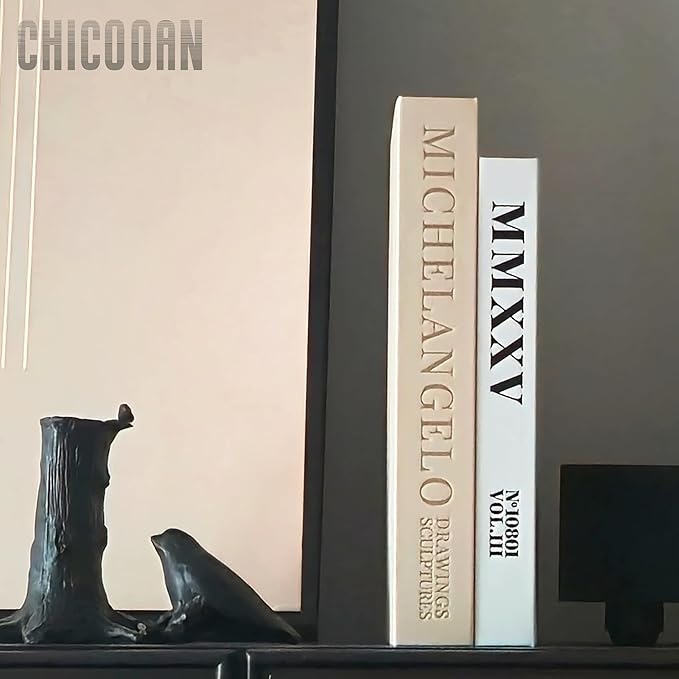 4-in-1 Decorative Books Set, Coffee Table Books Decor, 2 Linen Fake Book Boxes with Wood Tray, Bead Garland for Decoration, Bookshelf Boho Neutral Aesthetic Decor