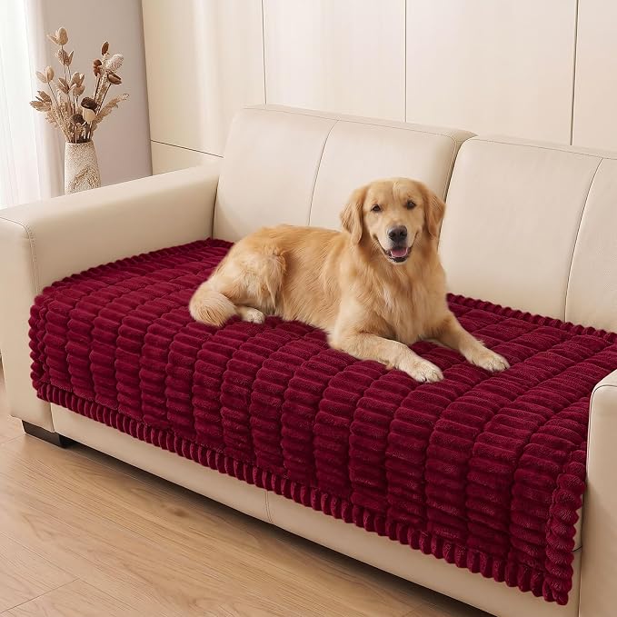 Smiry Couch Cover for Dogs, Non Slip Washable Sofa Protector for Pets, Soft Furniture Cover for Pet, Stylish Sofa Covers, Cozy Protect Against Fur, Dirt & Everyday Messes (Red, 43" x 63")