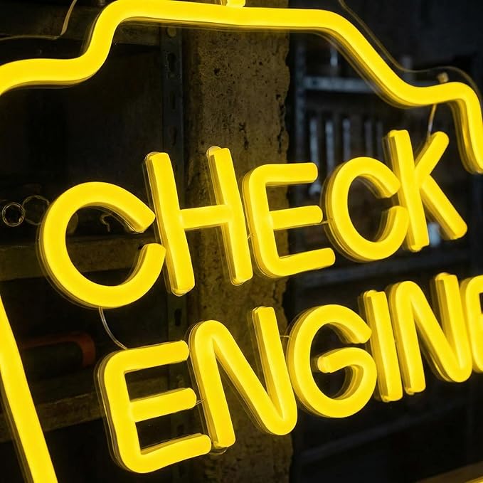 Check Engine Light Neon Sign for Man Cave & Garage, Large Size LED Wall Art, USB Powered, Funny Gift for Dad, Car Guys on Birthday & Father‘s Day - 15.7x11.8in Yellow Sign