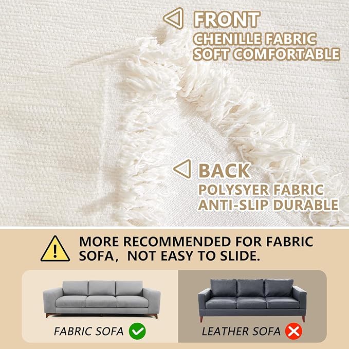 MEETSKY Couch Cover Sofa Covers Couch Covers for 3 Cushion Couch Sofa Pet Friendly, L Shaped Sectional Sofa Covers Washable Simply Put Sofa Throw Cover for Dogs, 91" x 134", Beige