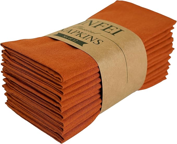 Solid Color Linen Blended Thin Dinner Cloth Napkins - Set of 12 (40 x 40 cm) - for Events & Home Use (Terra Cotta)