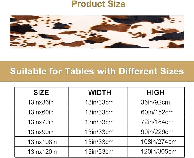 Cow Print Table Runner,Rustic Cottage Country Farm Animal Fur Pattern Table Runner for Coffee Table Dining Room Table Bedroom Party Holiday Decor 13x120inch