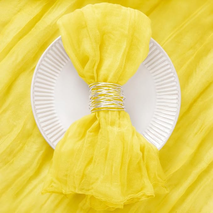 DeZerlor 12 Pack Lemon Yellow Cheesecloth Napkins Summer Cloth Napkins Set of 12 Dinner Napkins Bulk 21x21 Inches for Wedding Bridal Shower Baby Shower Parties