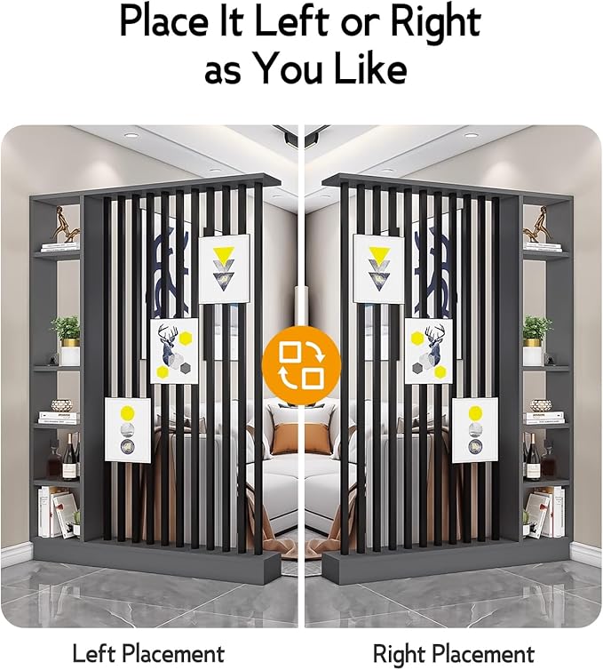 Wall Room Divider, Storage Cabinet Storage Display with Shelves, Modern Freestanding Wood Room Divider Screen, Wall Privacy Screens for Home Decorative (Grey,55" L x 9.5" W x 79.5" H)