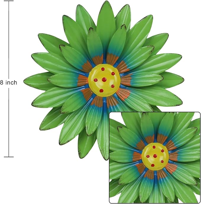 hogardeck Metal Flower Wall Decor for Indoor Outdoor, Kitchen Decor Floral Metal Wall Art, Wall Decor for Bathroom, Living Room, Porch, Garden, Yard, Backyard （6 Pcs 8'' ）