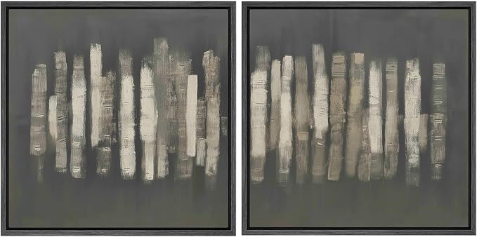 SIGNFORD Framed Canvas Print Wall Art Set Modern Vertical Brushstroke Abstract Dark Gray & Beige Illustrations Modern Art Minimal Relax/Calm for Living Room, Bedroom, Office - 16"x16"x2 BLACK