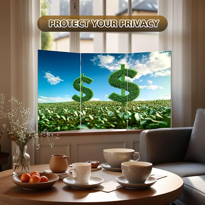 2 Ft Room Divider Screen Business Growing Sustainable 3D Rendering Green Dollar Fresh Spring Portable Short Canvas Folding Screen 3 Panel Freestanding Separator Privacy Partition Indoor Home Office