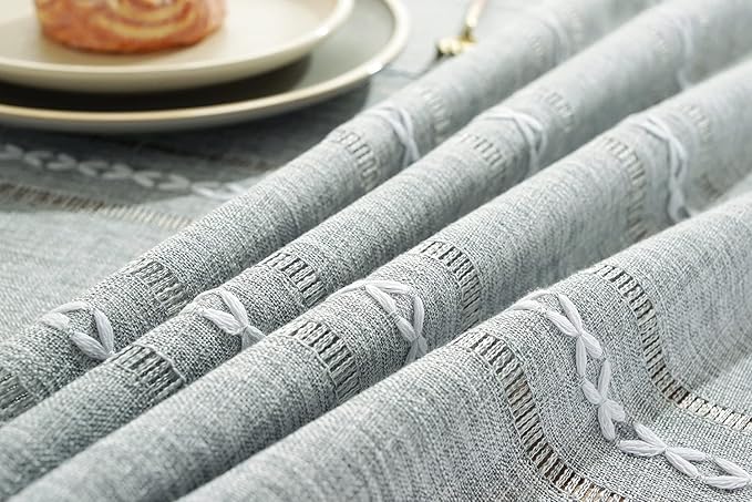 Chassic 60 x 84 inches Farmhouse Style Linen tablecloths, Wrinkle Resistant Washable Dining Room Table Cloths for Rectangle Tables - Hemstitch Light Grey