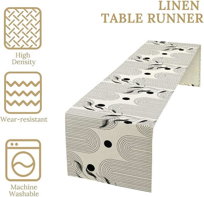 YCness Boho Mid Century Modern Table Runner Black White Dining Table Decor for Party Holiday Bedroom Living Room Kitchen Cool Grey Abstract, 13x70 Inch