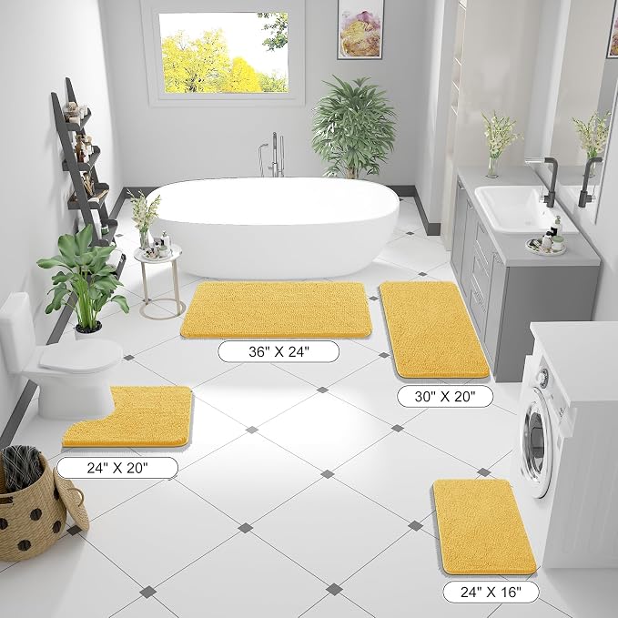 OLANLY Bathroom Runner Rugs 44x24, Extra Soft Absorbent Chenille Bath Rugs, Rubber Backing Quick Dry, Machine Washable Long Bath Mats for Bathroom Floor, Tub and Shower, Home Decor Accessories, Yellow