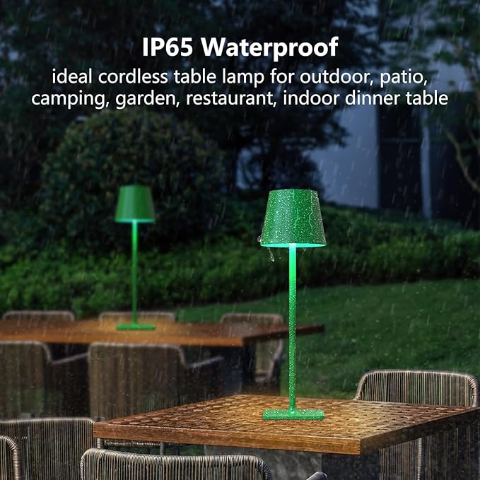 Yogaret Green Cordless Table Lamp Set of 2-3 Color Stepless and Dimmable - for Restaurant Dining Bedroom Home Bar
