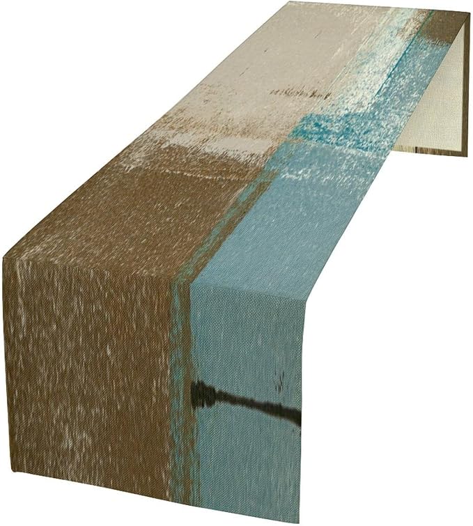 Beige Blue Abstract Art Contemporary Table Runner,Modern Neutral Decorative Pattern Table Runner for Coffee Table Dining Room Table Bedroom Party Holiday Decor 13x72inch