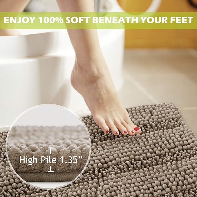 KGORGE Large Bathroom Rugs - Soft Bath Mat Water Absorbent Non-Slip Quick Drying Thick Shaggy Bathtub Floor Carpet Decor Toilet Kitchen Entryway, 60" x 24", Taupe, 1 Pc