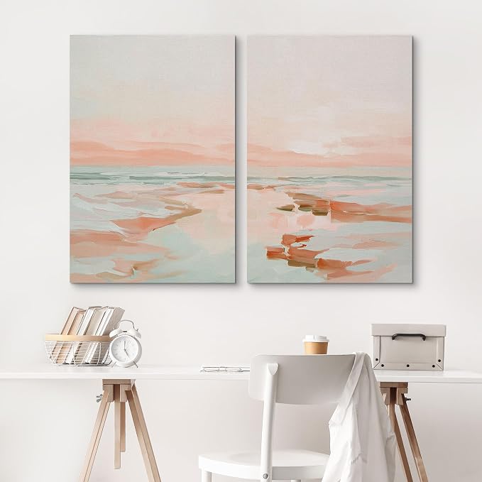 SIGNLEADER Canvas Print Wall Art Set Soft Abstract Coastal Seascape Pastel Beach Landscape Illustrations Modern Relax/Calm Multicolor for Living Room, Bedroom, Office - 24"x36" x 2