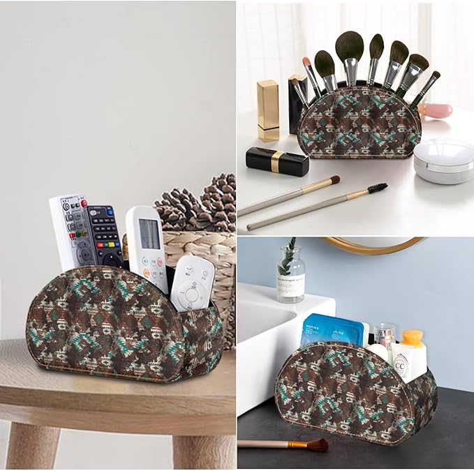 Aztec Cow Spot Print Remote Control Holder with 5 Compartments, Office Desk Organizers Couch/TV Stand/Nightstand Accessory-Desktop Space Saver,Remote Control Caddy