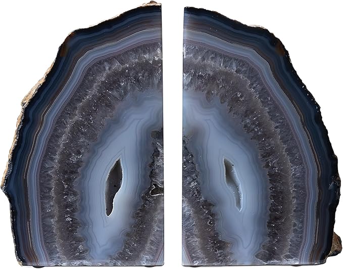 Nature's Decorations Natural Agate Bookends - A-Quality XL Heavy Duty Geode, Earth Tone & Neutral Shelf Decor, Crystal Gift, 1 Pair (6-8 lbs)