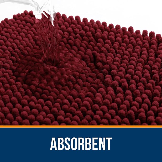 OLANLY Large Bathroom Rugs 50x30, Extra Soft Absorbent Chenille Bath Rugs, Rubber Backing Quick Dry, Machine Washable Bath Mats for Bathroom Floor, Tub and Shower, Home Decor Accessories, Burgundy