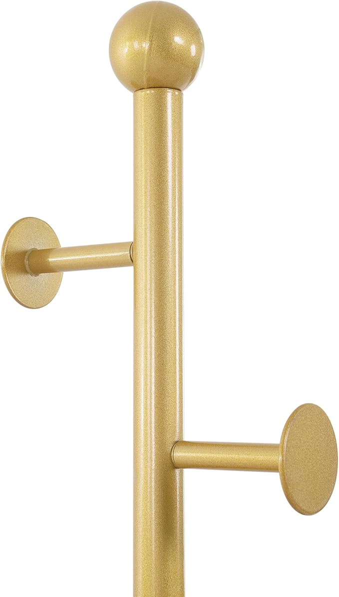 JIAYUEJU Coat Rack Freestanding with Table & 6 Hooks, Corner Coat Tree, Heavy-duty Marble Base Coat Rack Stand for Bedroom Living Room Office Entryway 13.78 x 13.78 x 68.11 Inches (Gold)
