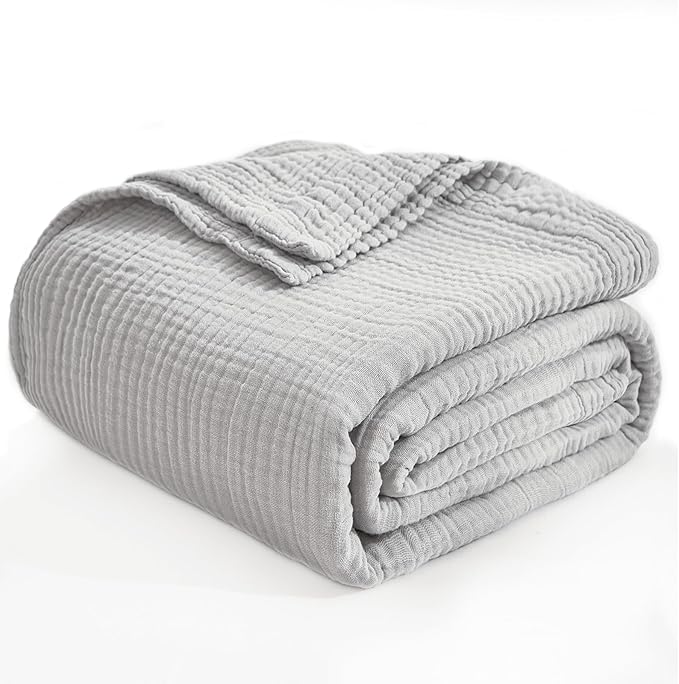 EMME Cotton Muslin Twin Blanket Breathable Gauze Soft Lightweight Gifts for Women All Season Pre-Washed (Light Grey, 60"x80")