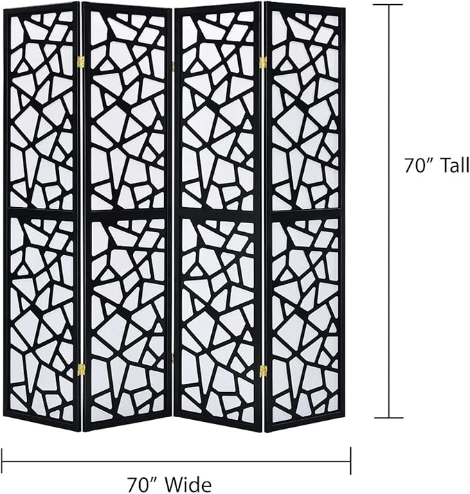 Legacy Decor 4 Panel Room Divider Privacy Screen with Mosaic Cuts Black Color 70" Tall