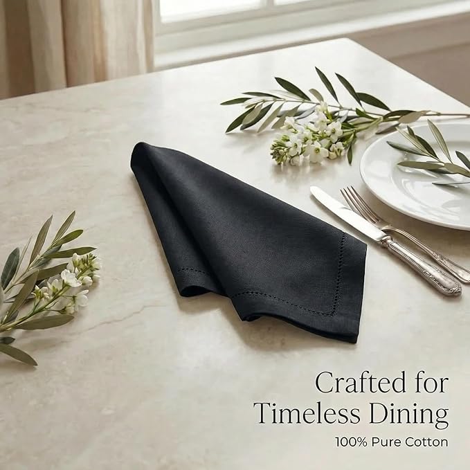 Urban Villa Cloth Napkins 100% Cotton Highly Absorbent Washable Durable Reusable Premium Dinner Napkins Ideal for Gifts for Mothers Day Hotel Farmhouse Parties - Black (20" x 20", Set of 12)