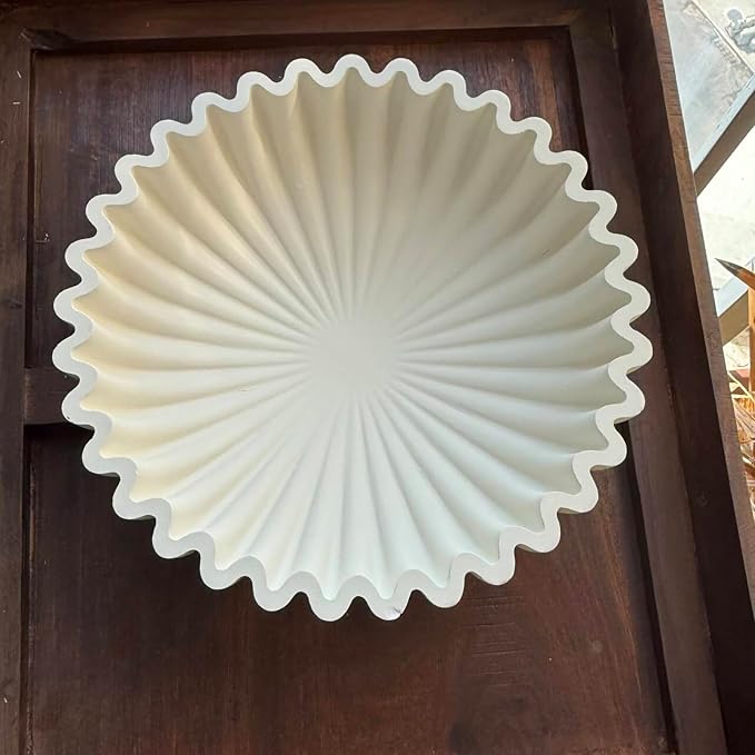 10 Inch Large Decorative Bowl, Modern Handicraft Bowls for Home Decor, Decorative Fruit Bowl for Kitchen, Ruffle Bowl Decor, Stylish Key Bowl for Entryway Table White