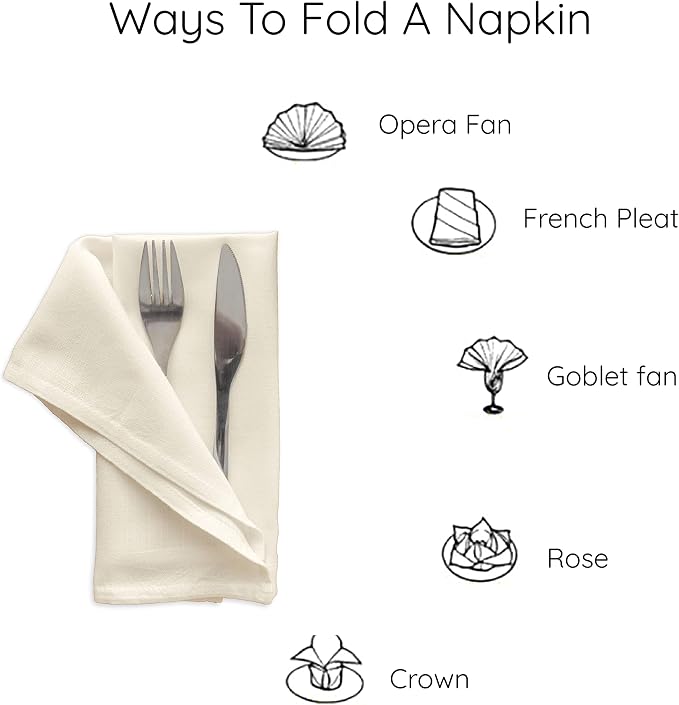 Encasa XO Natural Cloth Napkins Set of 6, 17"x17" | Solid Color Cotton Dinner Napkins | Washable & Reusable Wedding Napkins for Holiday Dinners, Party, & Everyday Table Decor